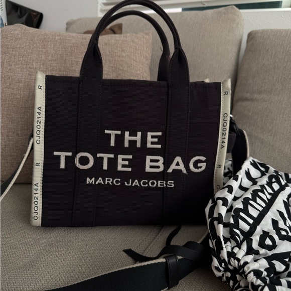 Marc Jacobs Black Canvas 'The Tote Bag' with Cream Trim